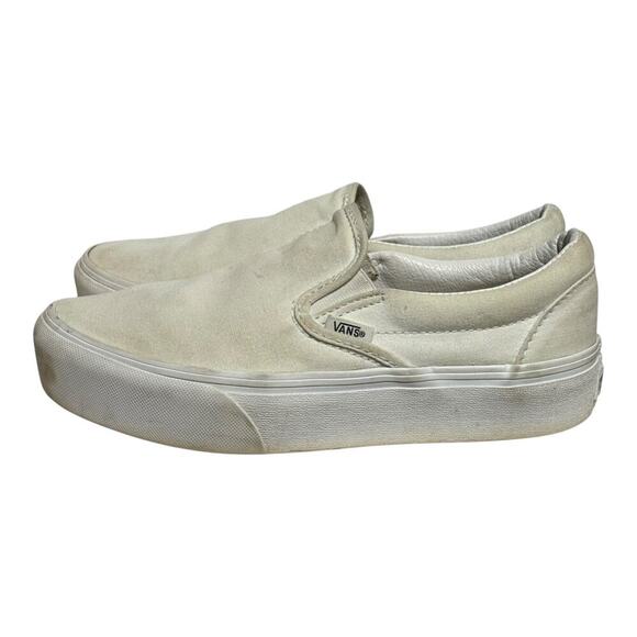 Vans Classic Slip On White Canvas Sneakers Women's 8 Triple White 721356 - Picture 4 of 8